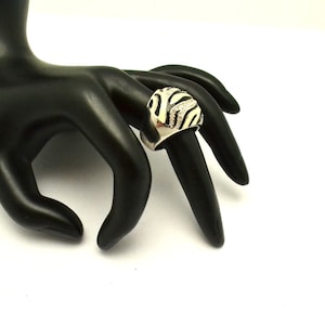 Gorgeous Cocktail Ring 14K EP Tiger Stripe with Enamel & CZ Rhinestones Size 7 1/2