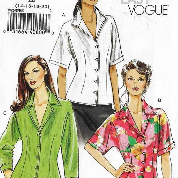 Womens Dolman Sleeve Shirt Button Front With Variations OOP Vogue Sewing Pattern V8248 Size 14 16 18 20 Bust 36 38 40 42 FF