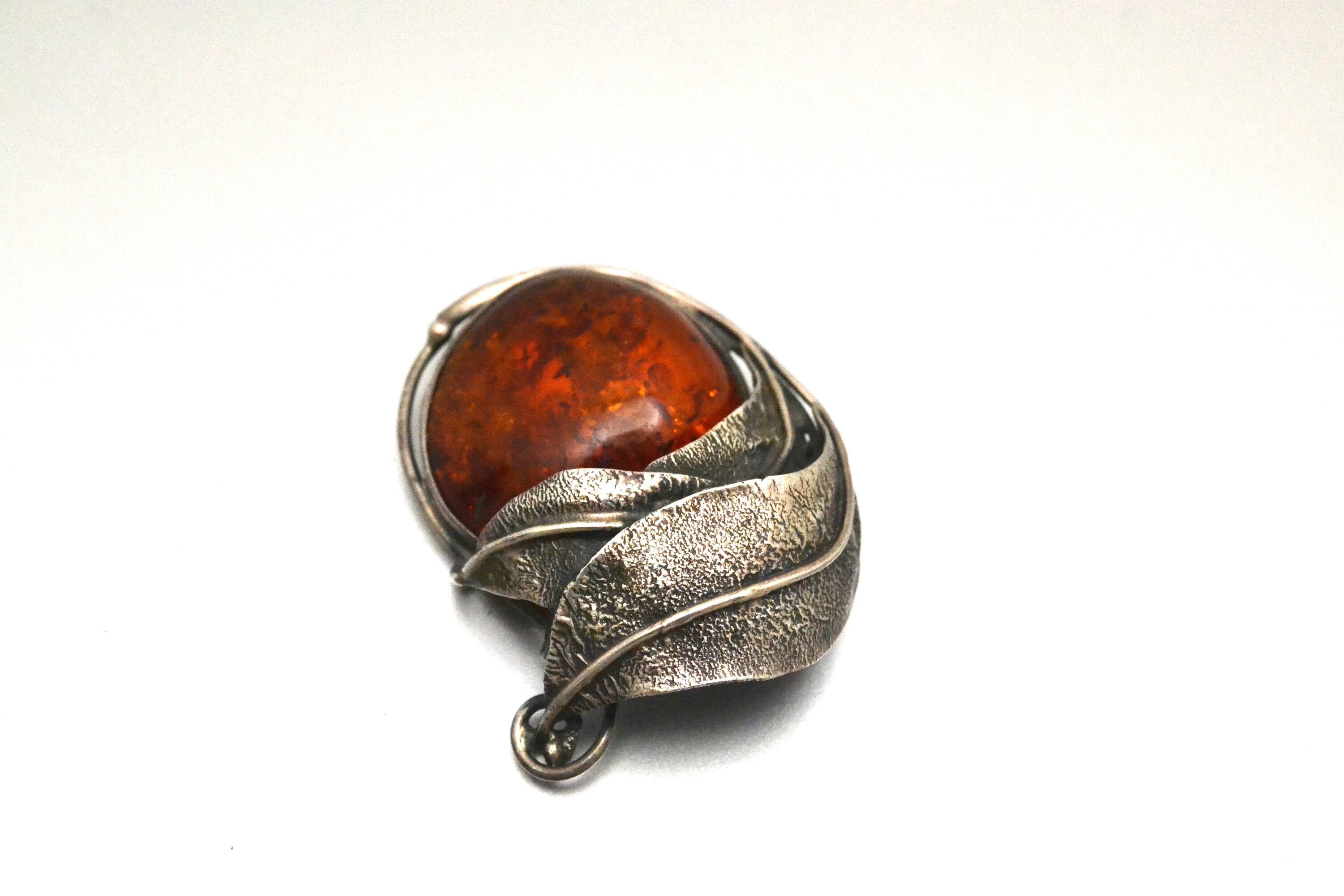 Broche Vintage Argent 925 Et Ambre – Bon état