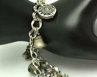 Silver Tone Bracelet With 8 Vintage Sterling AT & T