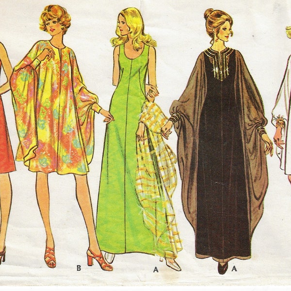 1970s Womens Scoop Neck Dress and Goddess Caftan Day or Evening McCalls Sewing Pattern 3413 Size 14 Bust 36 Vintage Sewing Patterns