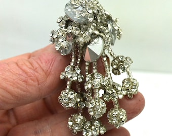Stunning Lois Ann Waterfall Clip Earrings Sparkling Silver Tone Disco Balls Perfect for Special Occasion