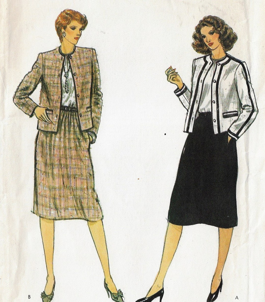 Boxy Jacket Pattern 80s Womens Boxy Jacket, Skirt and Blouse Vogue Sewing Pattern 8057 Size ...