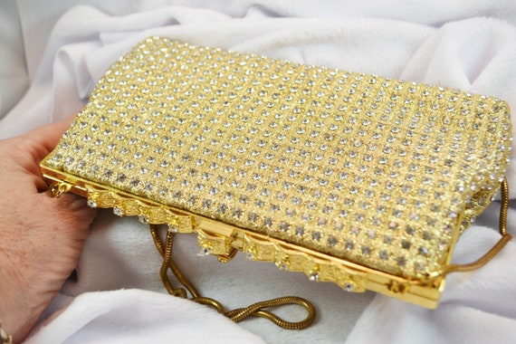 Stunning Vintage Gold Color Rhinestone Handbag La Regale Ltd 