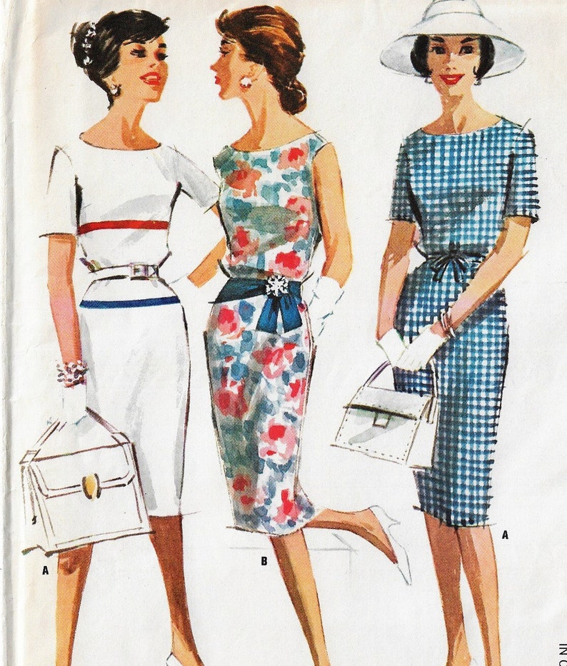 1960s Womens Sheath Dress with Belt Bateau Neckline McCalls Sewing Pattern 6113 Size 14 Bust 34 image 1