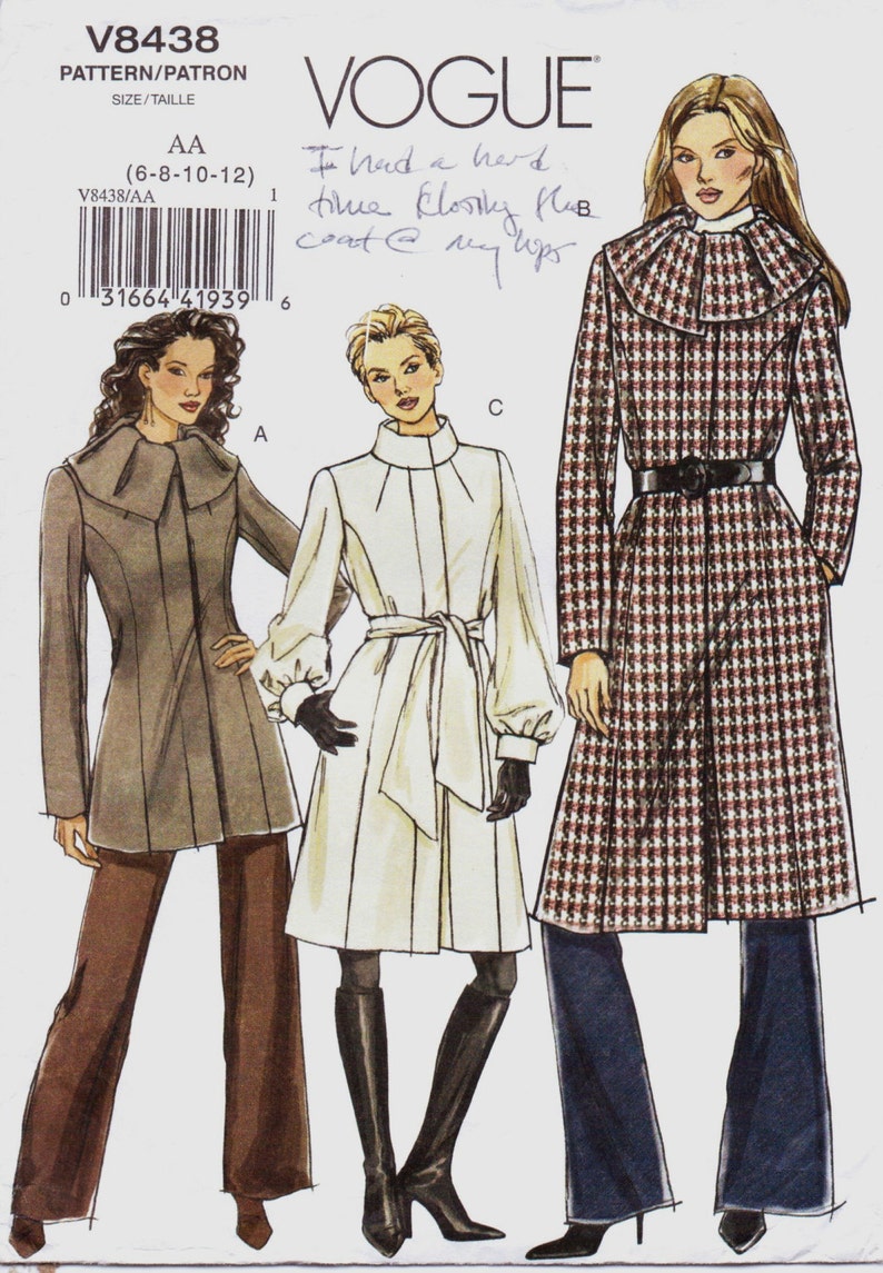 OOP Vogue Sewing Pattern V8438 Womens Princess Seamed Coat in | Etsy