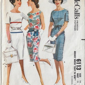 1960s Womens Sheath Dress with Belt Bateau Neckline McCalls Sewing Pattern 6113 Size 14 Bust 34 image 2