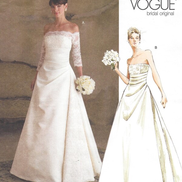 Plus Size Womens Strapless Wedding Dress Vogue Sewing Pattern V2842 Size 18 20 22 Bust 40 42 44 UnCut Vogue Bridal Original Patterns