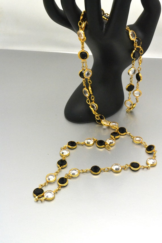 Gold Tone Black and Clear Austrian Crystal Necklac