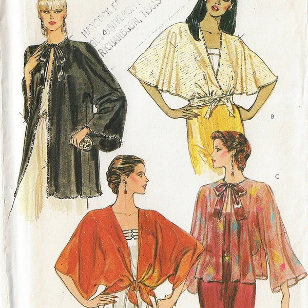 80s Womens Evening Cover Ups in 4 Styles Vogue Sewing Pattern 8176 Size 12 14 Bust 34 36 FF