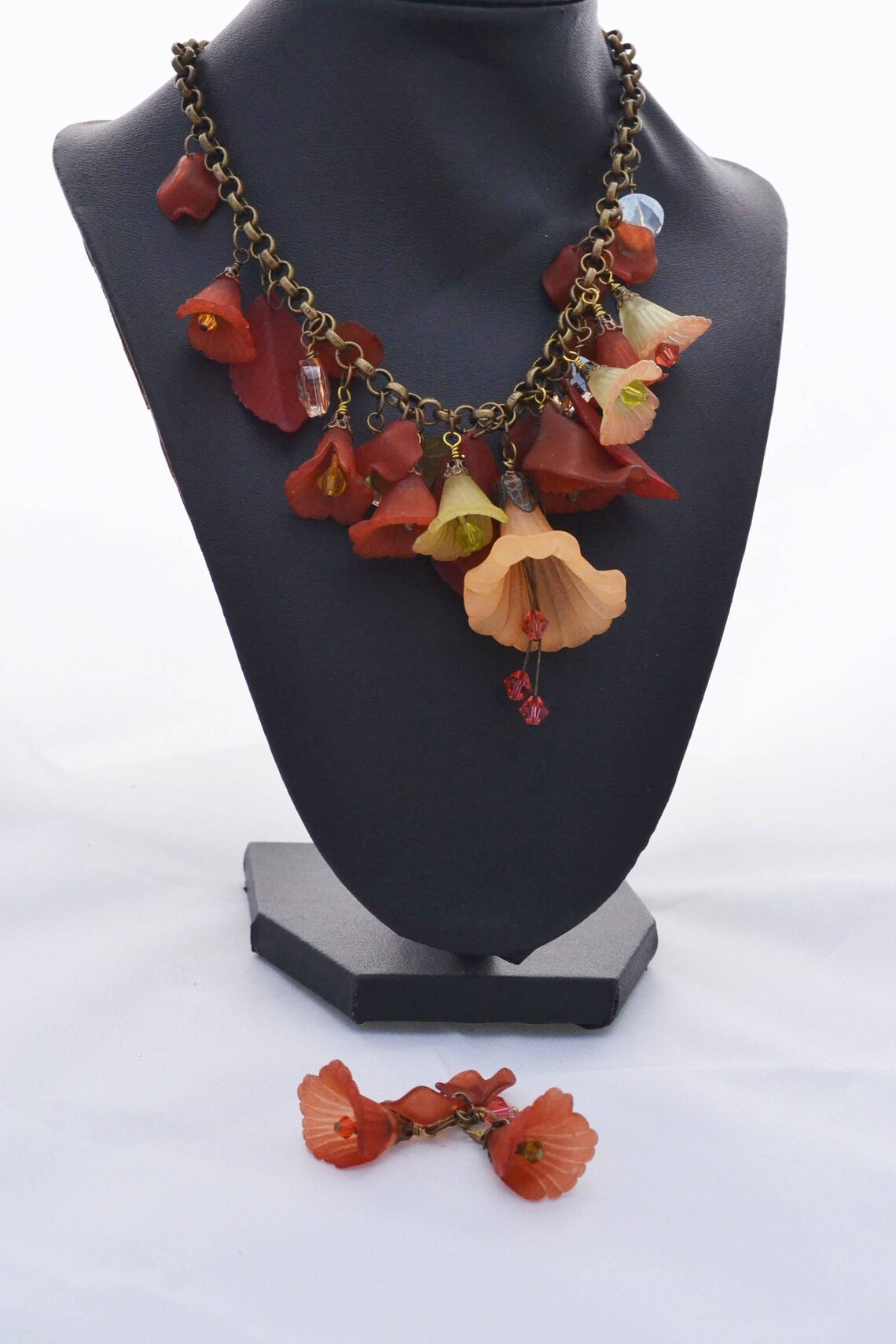 Peach and Rust Fairy Flower Lucite & Swarovski Flower Necklace | Etsy