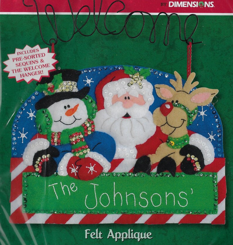 Santa S Friends Banner Dimensions Felt Applique Banner Kit Etsy