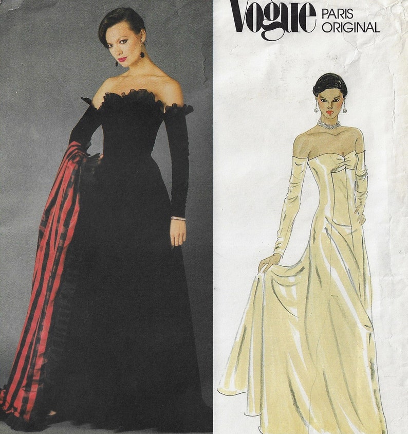 1980s Nina Ricci Vogue Sewing Pattern 2604  Womens Strapless Ballgown or Wedding Dress Size 10 Bust 32 1/2 FF DIY Paris Original 