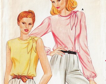 80s Womens Blouse with Left Shoulder Tie Butterick Sewing Pattern 3561 Size 14 Bust 36 FF