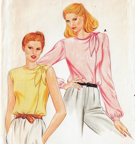 80s Womens Blouse With Left Shoulder Tie Butterick Sewing