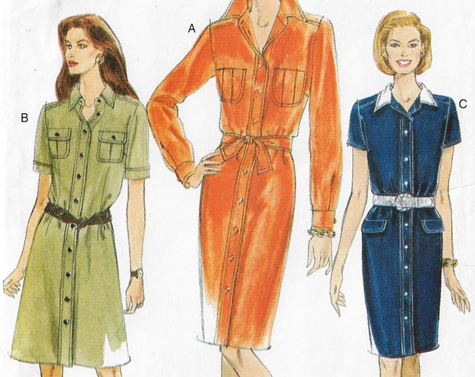 90s Womens Button Front Dress With Variations Plus Size Vogue Sewing ...