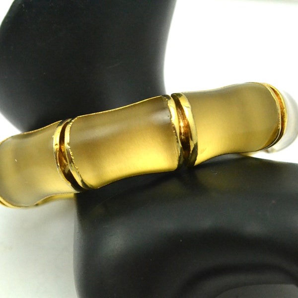 Vintage Signed Victoria Marin Bangle Bracelet Molded Lucite Bamboo Design with Gold Tone Accents