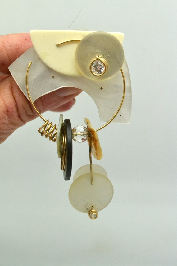 Unique Plastic Brooch with Button Dangles & Rhine… - image 4