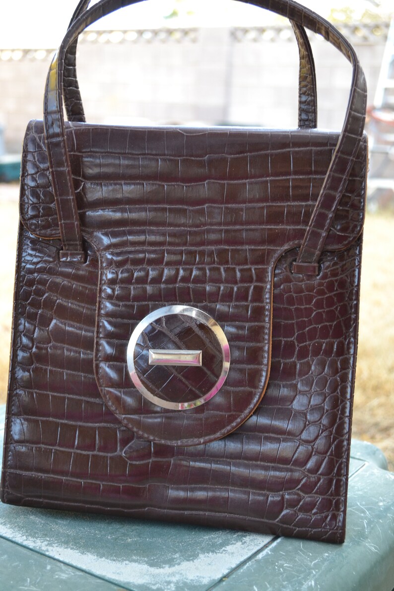 Download Vintage My Lady Mock Croc Leather Handbag Made in England ...