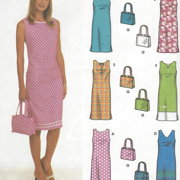 Womens Shift Dress with Neckline Variations & Purse Simplicity Sewing Pattern 9620 Size 14 16 18 20 Bust 36 38 40 42 UnCut