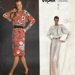 70s Givenchy Womens Batwing Sleeve Dress in 2 Lengths Vogue Sewing Pattern 2680 Size 16 Bust 38