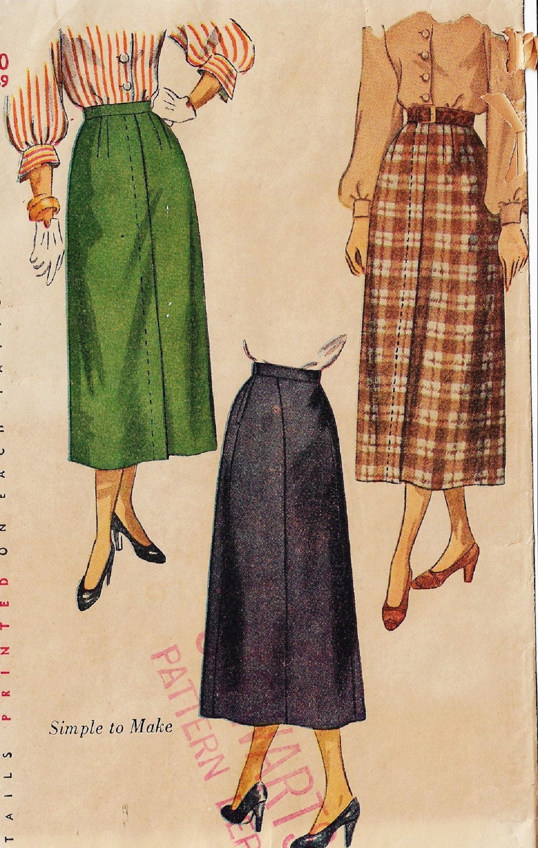 1940s Womens Skirts With Dart Fitting Simulated Fly Opening - Etsy