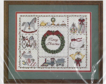 Kit de muestrario de punto de cruz contado Bucilla Feliz Navidad 82311 Krazy Stitches Design