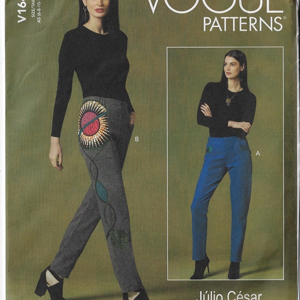 Julio Cesar Womens Semi-Fitted Pants with Embellishment Vogue Sewing Pattern V1641 Size 6 8 10 12 14 Hip 32 33 34 36 38 FF