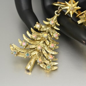 Vintage MYLU kerstboom clip op oorbellen AB kristallen op goudkleurig metaal