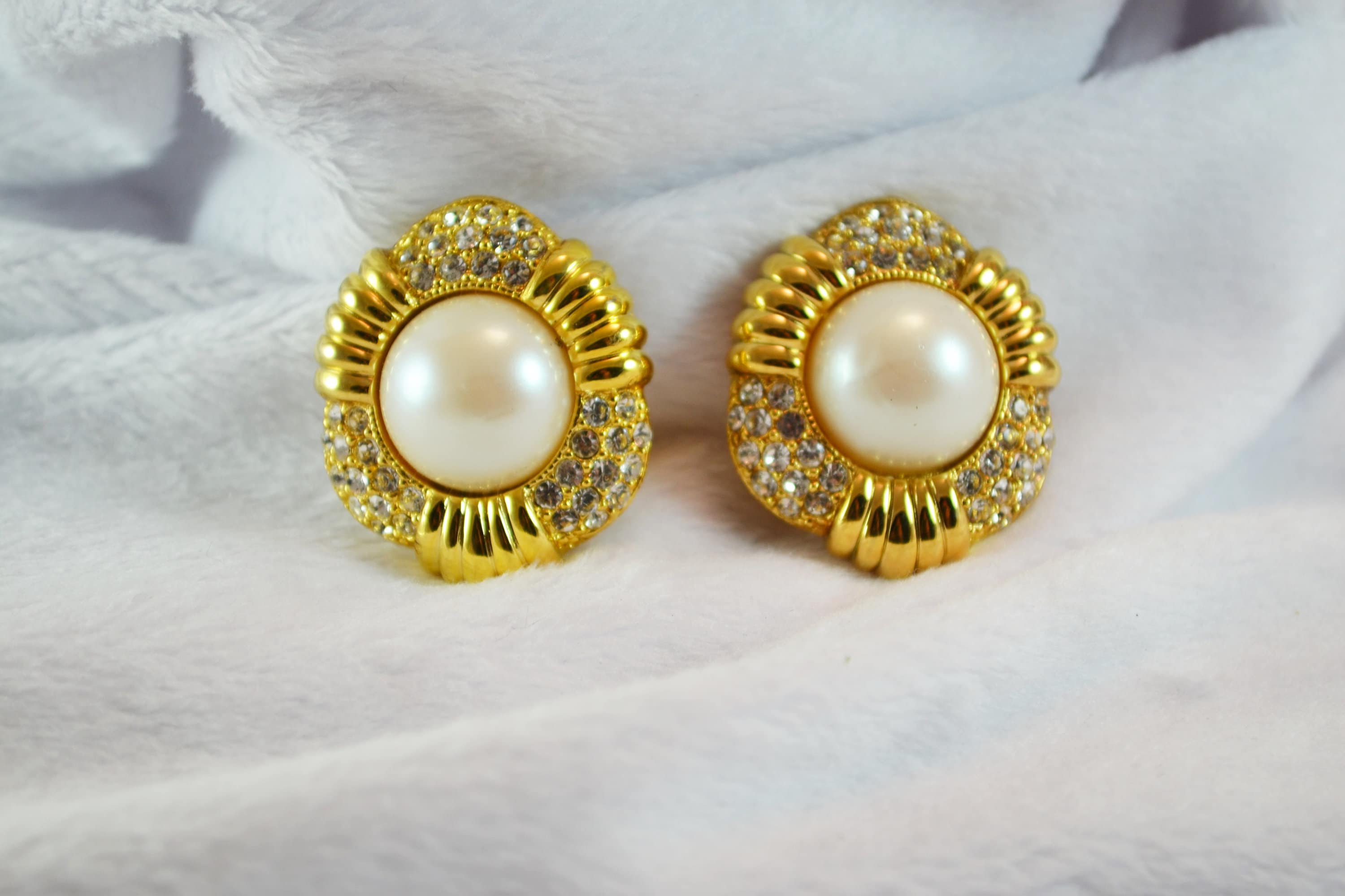 Orecchini Clip-On Vintage Oro Con Cristalli E Multigemme - Stile 80s Retrò