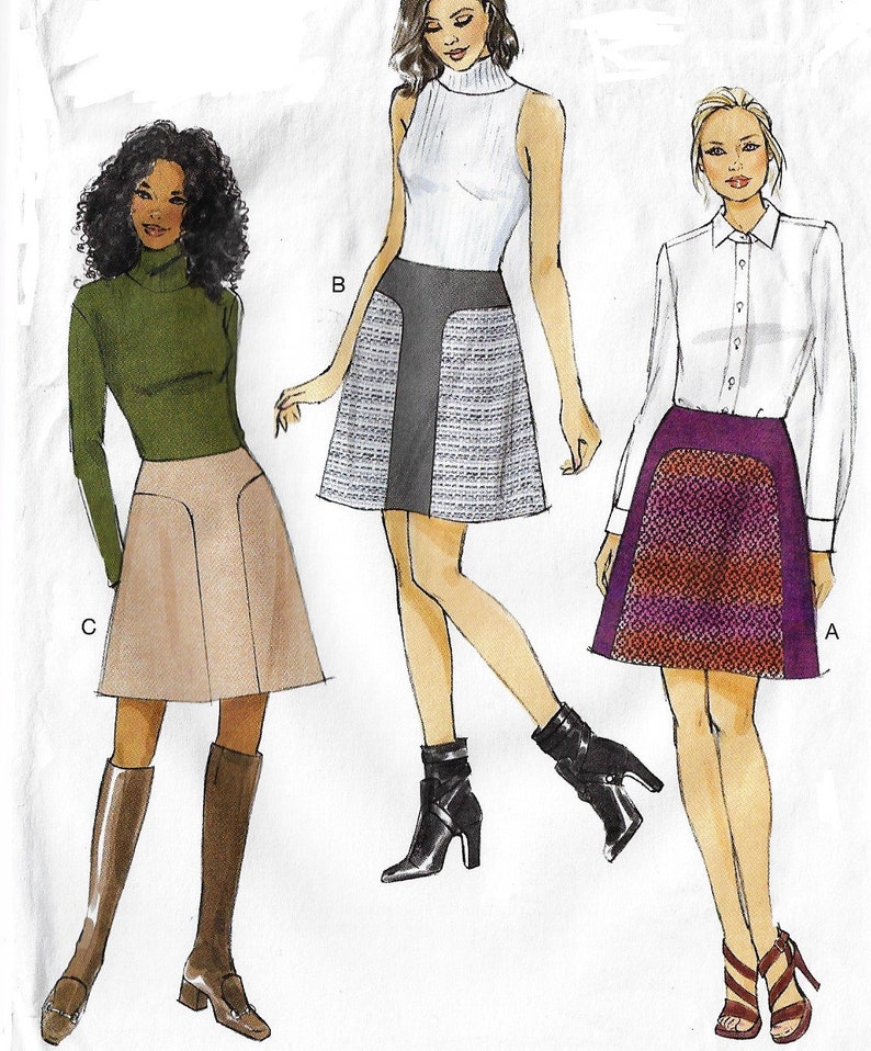 Womens Curved Seam-Detail Skirts with Variations OOP Vogue Sewing Pattern V9132 Size 6 8 10 12 14 Hip 32 12 to 38 FF Sewing Patterns