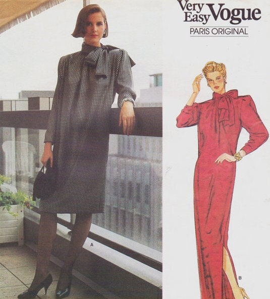 80s Givenchy Womens Chemise Tie Collar Dress Vogue Sewing 80s Givenchy Womens Chemise Tie Collar Dress Vogue Sewing