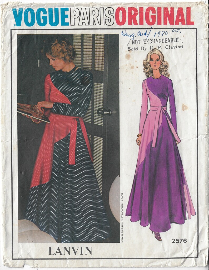 1970s Lanvin Asymmetrical Dress Full Circle Skirt Vogue Sewing Pattern ...