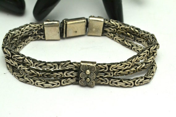 Vintage 925 Silver Bracelet 3 Rows Byzantine Chai… - image 1