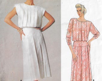 80s Kasper Back Buttoned Dress Vogue Sewing Pattern 1544 Size 10 FF
