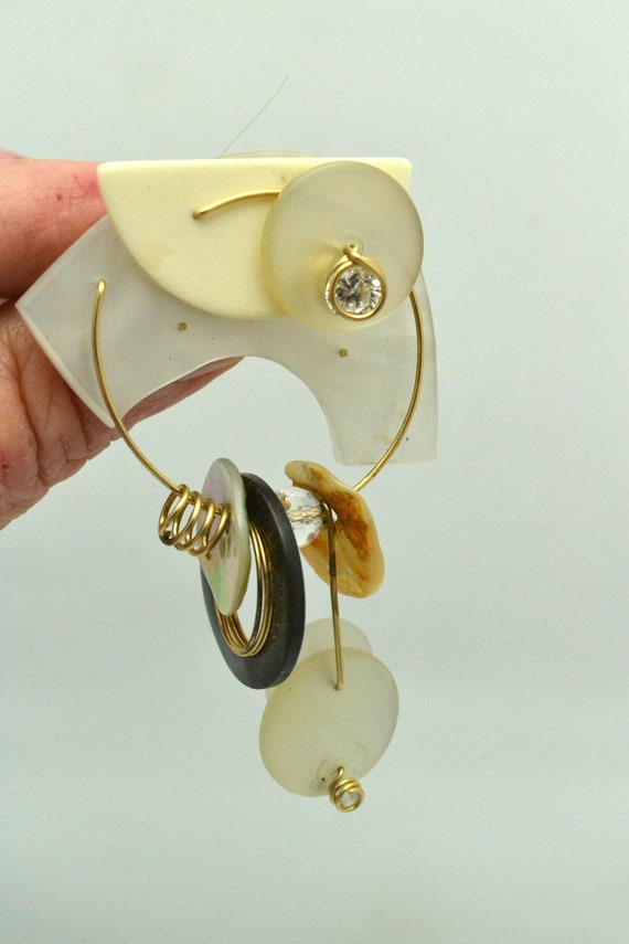 Unique Plastic Brooch with Button Dangles & Rhine… - image 6