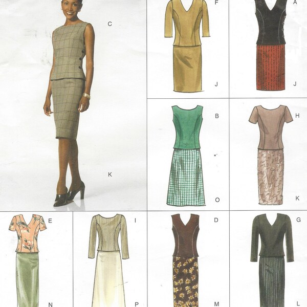 Womens Princess Seam Tops & Skirts Neckline Variations Vogue Sewing Pattern 2218 Size 12 14 16 Bust 34 36 38 FF Vogue Easy Options