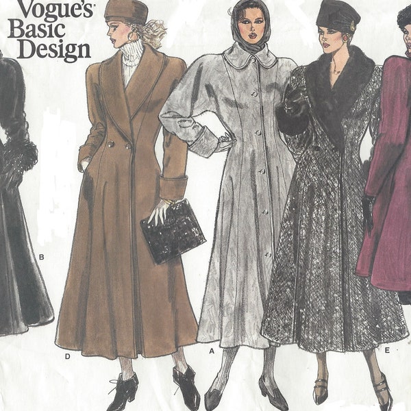 1980s Womens Princess Seam Coat, Single or Double Breasted in 2 Lengths Vogue Sewing Pattern 1764 Size 12 Bust 34 Vogue Basic Design