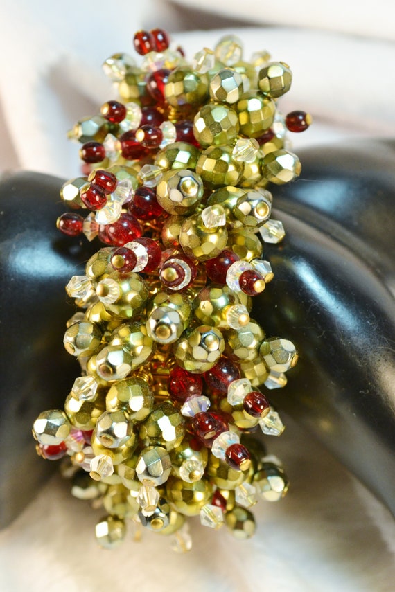 1960s Vintage Gold & Red Beaded Cha Cha Expansion… - image 9