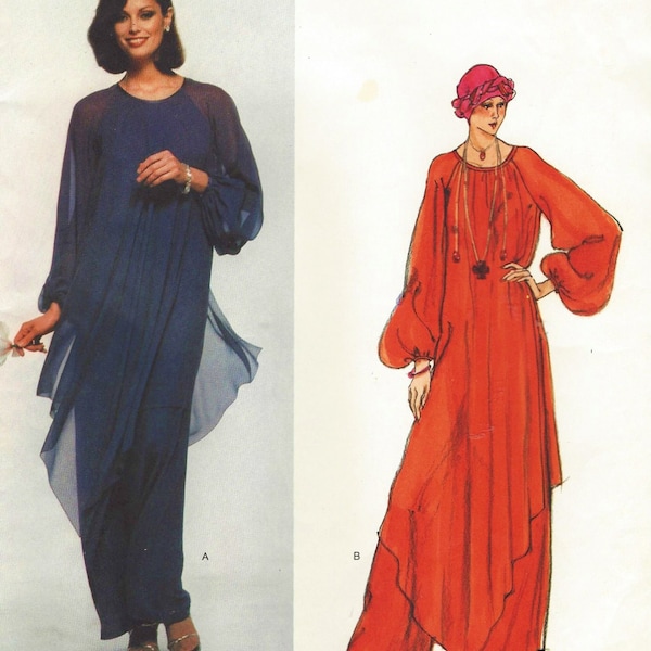 1970s Yves Saint Laurent Womens Boho Evening Dress and Pantdress Vogue Sewing Pattern 1537 Size 14 Bust 36 FF