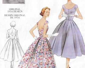 1950s Retro Womens Dress Garden Party Dress Vogue Sewing Pattern V2960 Size 4 6 8 10 Bust 29 1/2 to 32 1/2 FF