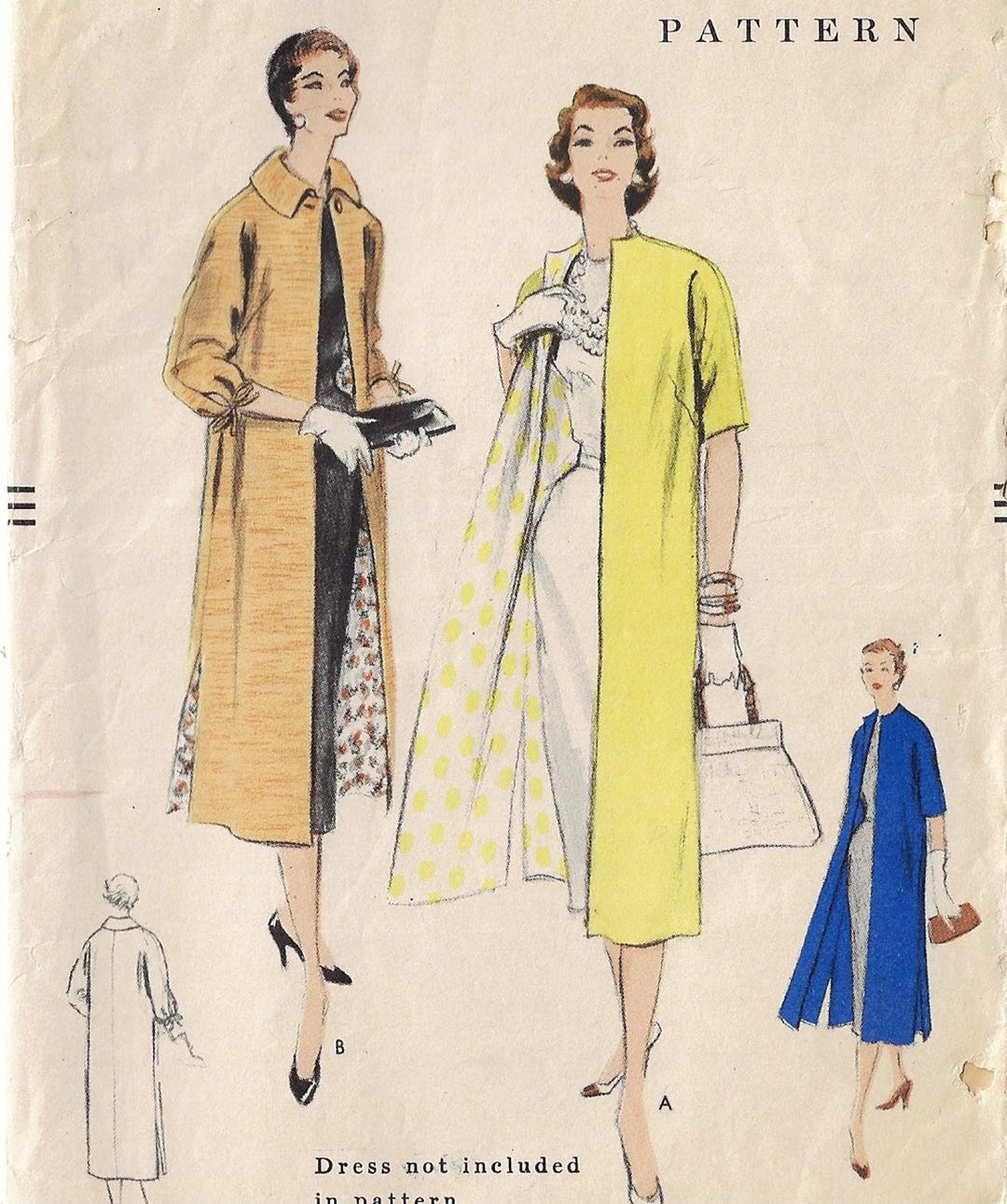 50s Womens Straight Line Kimono Sleeve Coat Vogue Sewing