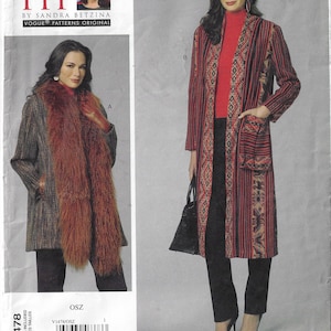 Sandra Betzina Womens Open Front Coat in 2 Lengths OOP Vogue Sewing Pattern V1478 Size 10 12 14 16 18 20 22 24 26 28 Bust 32 to 55 FF