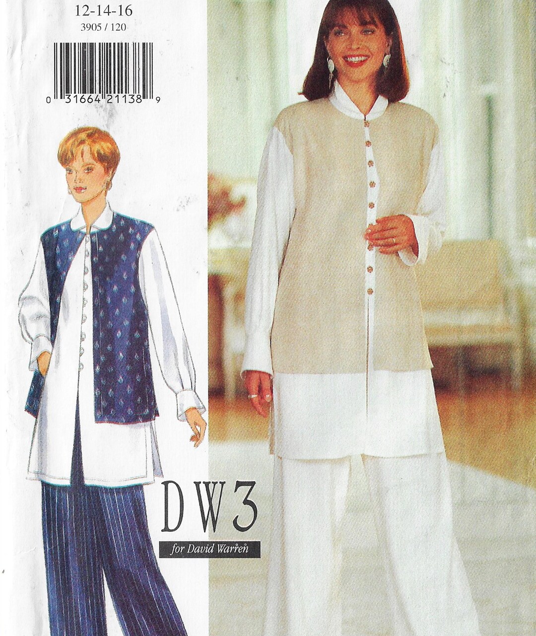 90s David Warren Tunic & Pants Butterick Sewing Pattern 3905 Size 12 14 ...