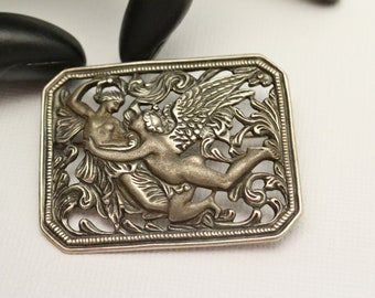 Antique 925 Silver Art Nouveau Brooch Jacob Wrestling with the Angel Circa 1900 to 1910