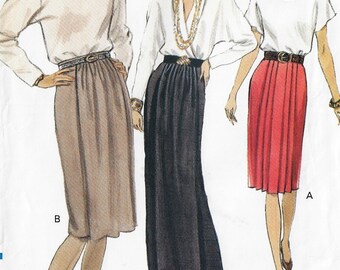 90s Womens Skirts with Front Pleats or Gathers in 2 Lengths Vogue Sewing Pattern 7864 Size 12 14 16 Hip 36 38 40 FF