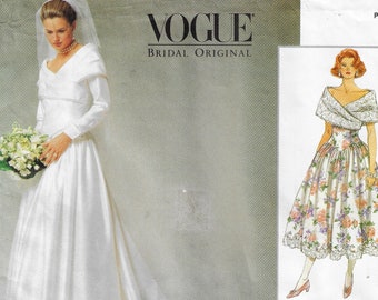 90s Womens Wedding Gown & Petticoat Portrait Collar Vogue Bridal Original Pattern 2768 Size 12 14 16 Bust 34 36 38 FF