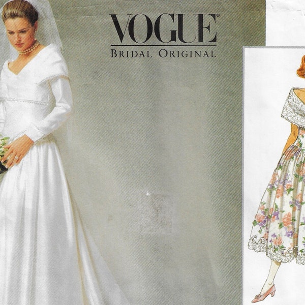 90s Womens Wedding Gown & Petticoat Portrait Collar Vogue Bridal Original Pattern 2768 Size 12 14 16 Bust 34 36 38 FF