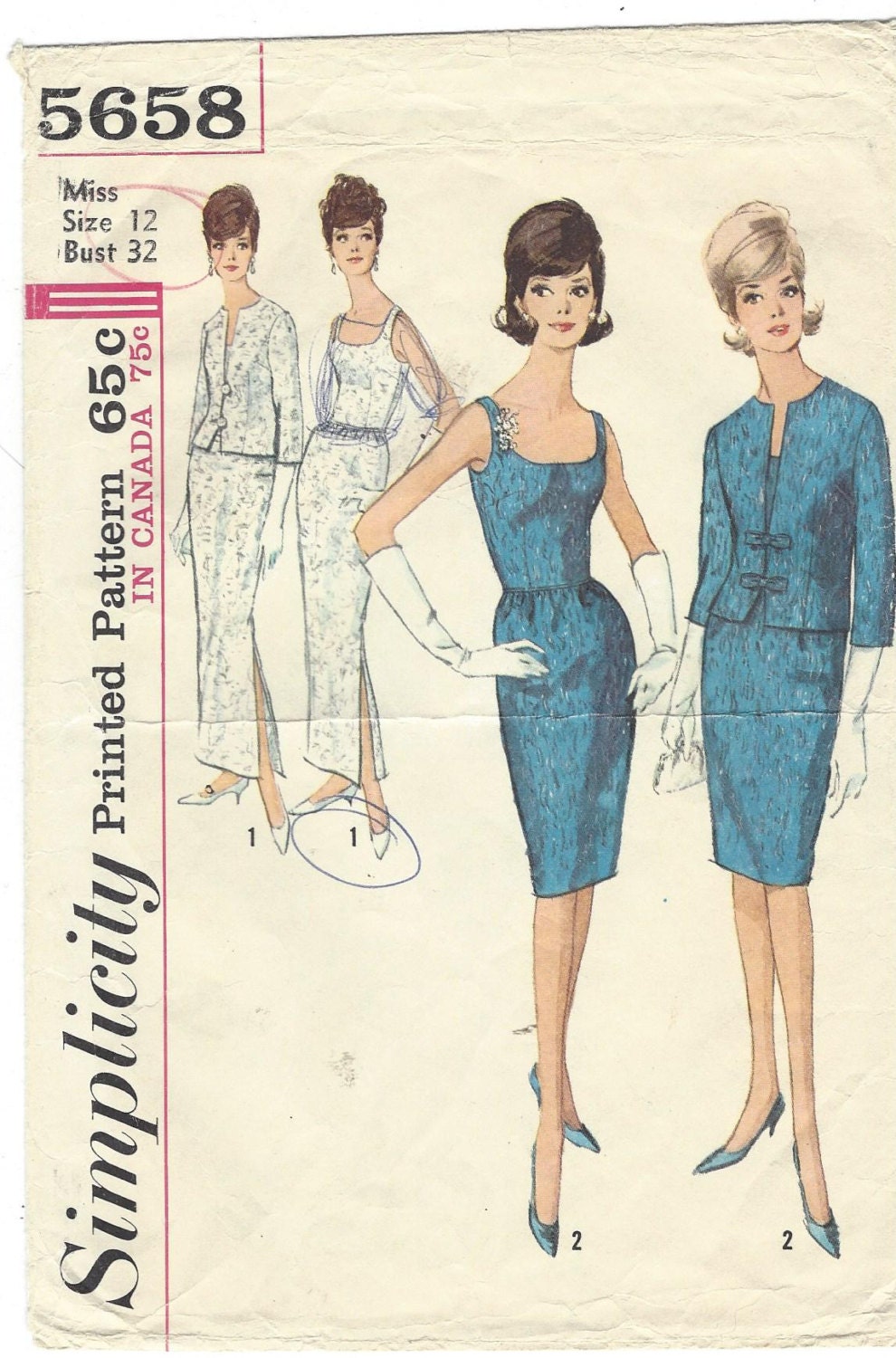 60s Womens Bombshell Dress in 2 Lengths Evening Gown & Jacket ...
