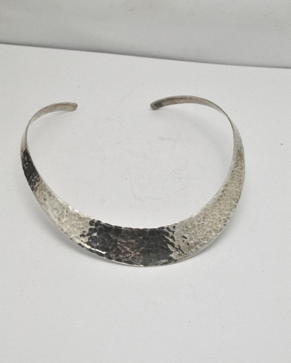 Stunning Hammered 925 Silver Torc Necklace Stamped
